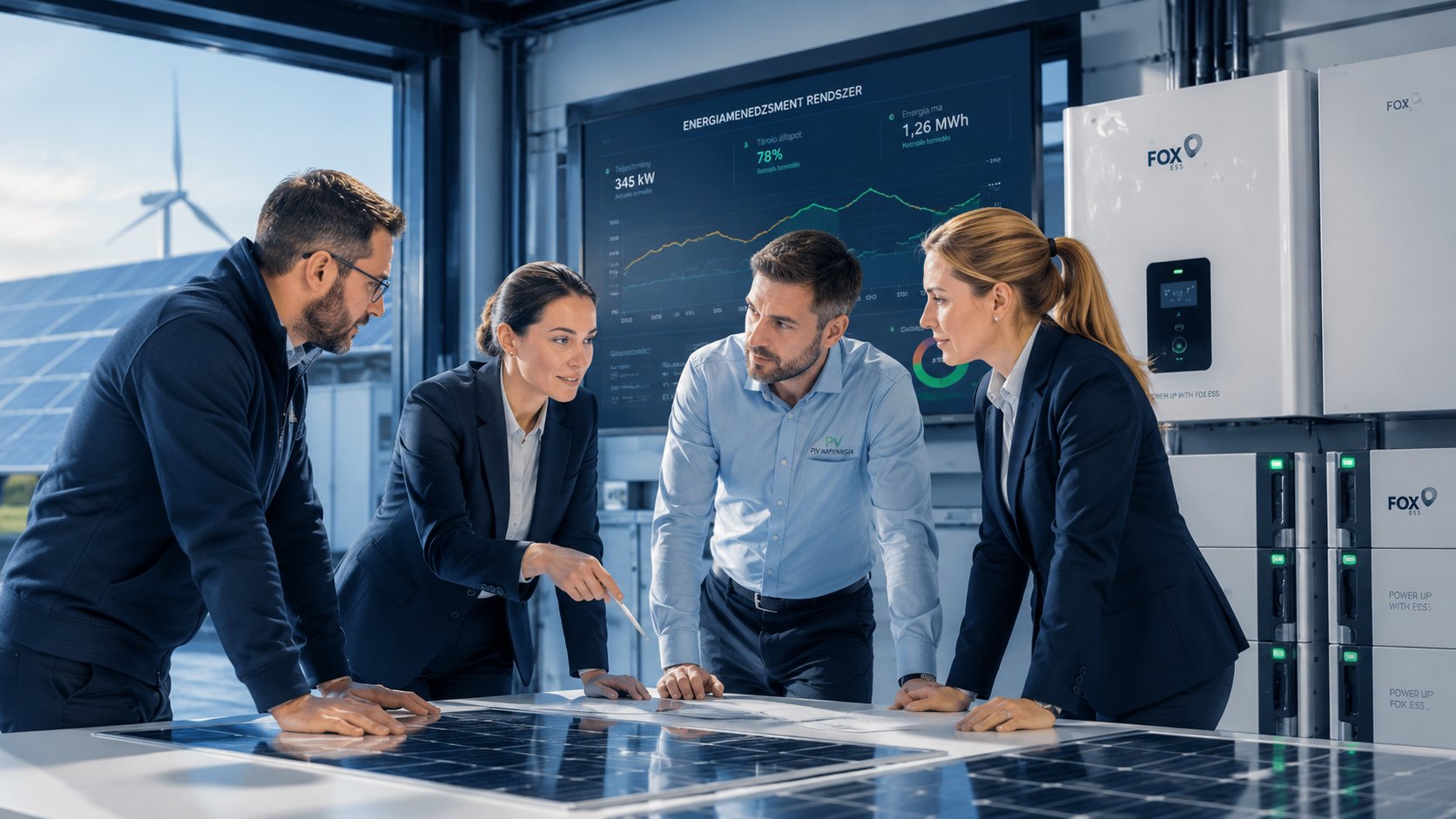 Mérnökcsapat energiamenedzsment rendszert és energiatárolókat egyeztet